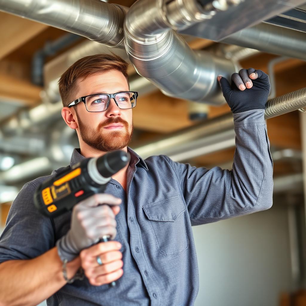 Technik HVAC przy pracy